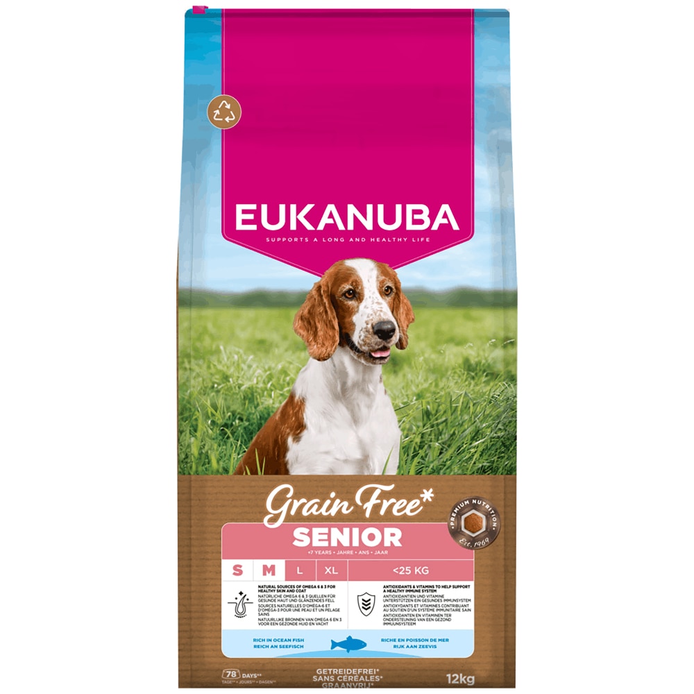 Eukanuba Eukanuba Grain Free Ocean Medium Senior Dry Dog Food pet food packaging